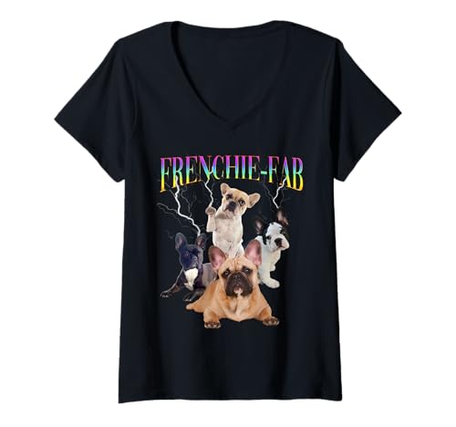 Mujer Bootleg Frenchie-Fab Vintage French Bulldog Retro Classic Camiseta Cuello V
