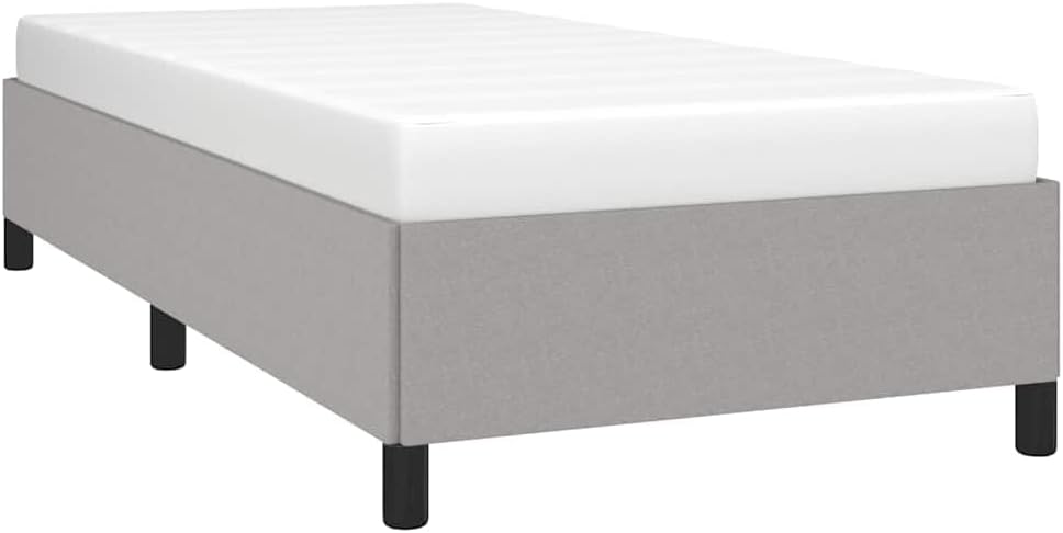 Light Grey Twin Bed Frame with Breathable Polyester Fabric Sturdy Engineered Wood Platform Foundation Easy Assembly Modern Minimalist Bedroom Furniture Mattress Support