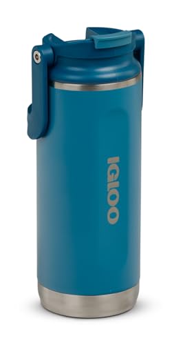 Igloo, 16 oz FlipNSip Tumbler, Reusable Travel Mug, Stainless Steel Insulated Hydration Cup for Hot & Cold Beverages, Blue