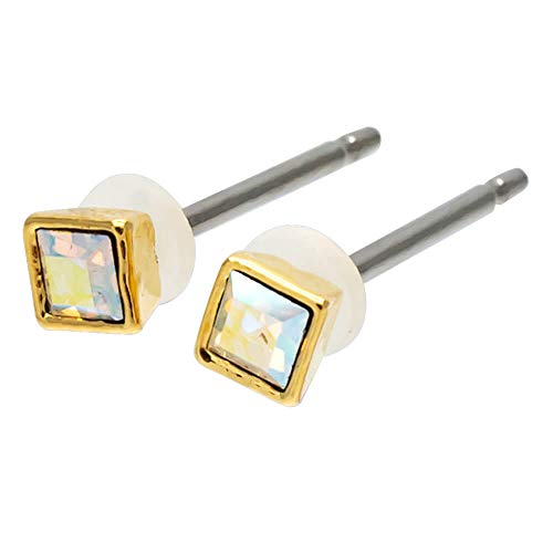 Piena ピアス レディース チタン製ポスト 両耳用 ラインストーン シンプル 小さめ セカンドピアス ファーストピアス 金属アレルギー対応