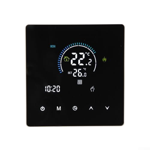 Termostato eléctrico de calefacción de suelo 25A con control de temperatura ajustable y diseño de material de PC ignífugo (negro)