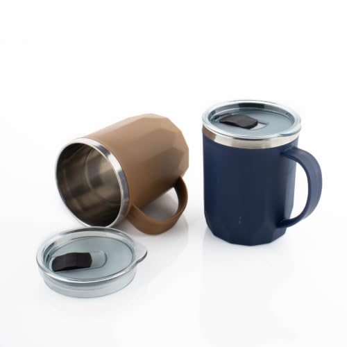 Image of MAGIC SPOON Stainless Steel Travel Coffee Mug with Sipper Lid & Handle, Insulated Tea Cup, BPA-Free Double Wall Tumbler for Hot-Cold Beverages, Office, Home, Car- Navy-Brown, (Combo Pack (400ml X 2))