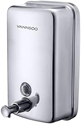 VANNSOO Commercial Soap Dispenser Wall Mount Stainless Steel Manual Liquid Pump Rust-Proof Leak Free for Bathroom (34 fl.oz./1000ml)