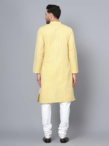 Image of LATEST CHIKAN Men's Cotton Regular Striped Knee Lenght Kurta Full Sleeves - Casual Ethnic Wear
