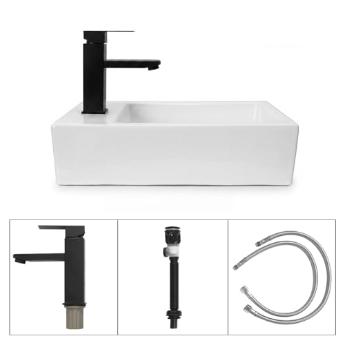 White Wall Mounted Ceramic Bathroom Sink, 18" x 10" Floating Vessel Sink by SOLIDEE - Used condition - Image 2