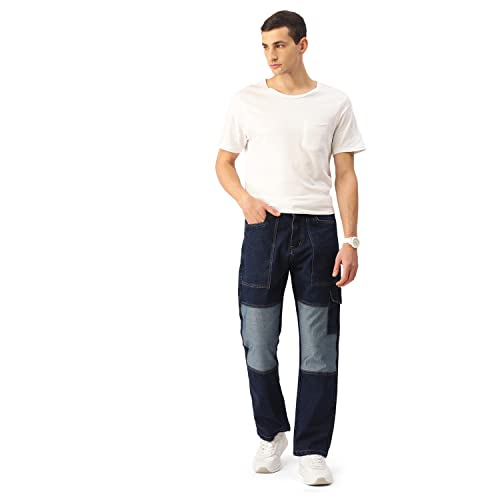 Image of PARIS HAMILTON Men Relaxed Fit Colorblocked Distressed Two Tone Stretchable Denim Jeans