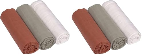 LÄSSIG Baby Puckdecke Spuckdecke Pucktuch Mulltuch 3er Set Baumwolle 85 x 85 cm/Swaddle & Burp Blanket L Rust/Olive/Milky (Packung mit 2)