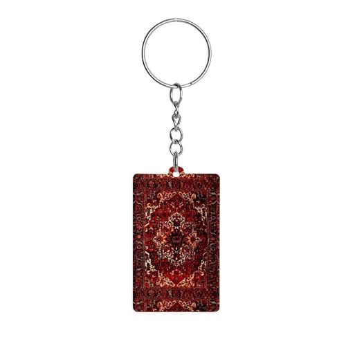 ZLJKMFY Deep Red Oriental Carpet Lightweight And Compact Acrylic Keychain,
