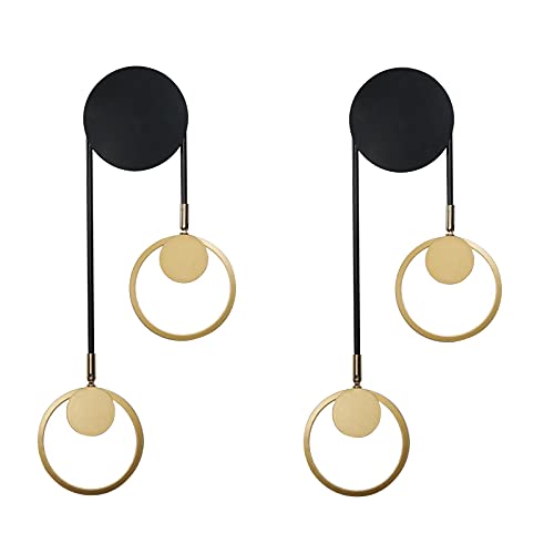 Eiinee - Juego de 2 apliques de pared LED modernos, lámpara de pared de 18 W, 2 anillos, negro + dorado, accesorio de iluminación de pared para dormitorio, sala de estar, escalera de noche Cover