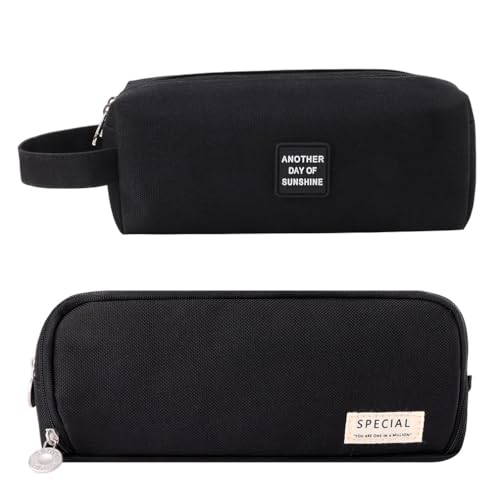iSuperb 2Pcs Black Pencil Case Pen Pouch Pen Bag for School Teen Girl Boy Men Women