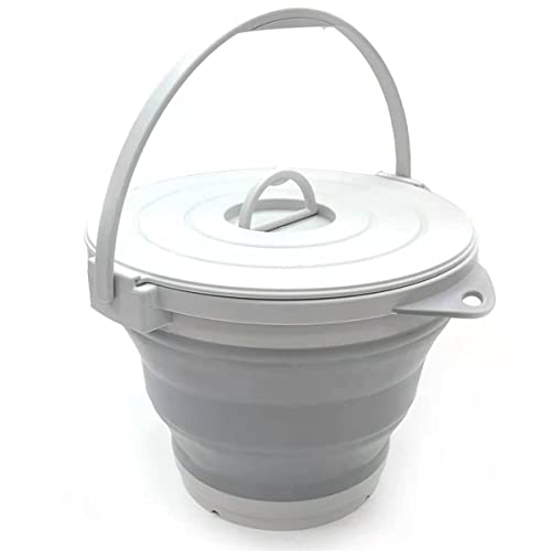 XINFAWE 5L or 10L Collapsible Bucket, Folding Pail for Camping, Beach, Gardening, Fishing, Washing, Laundry, Cleaning, Travelling, Space Saving Portable Collapsible Bucket.(grey)