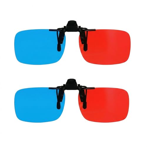 2pcs Clip-on Red Blue 3D Glasses, Anaglyph 3D Glasses Clip-on - Red Blue Lens for 3D Movies TV & Games - Comfortable Lightweight Design for Home Theater Viewing