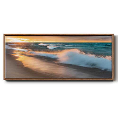Renditions Gallery Abstract Wall Art Paintings & Prints Magical Miners Beach Light Floater Frame Artwork for Farmhouse School Office - 20"x50" Walnut Frame LT619
