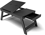 Fabulo Wooden Adjustable Study Bed Laptop Multipurpose Table with Foldable Legs and Drawer (Black)