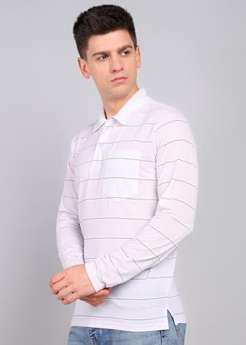 Image of INKKR Men Full Striped Polo Neck Cotton Blend T-Shirt
