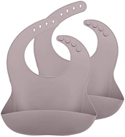 Sodatch Pack of 2 Super Soft Silicone Baby Weaning Bibs. Waterproof and BPA Free with Crumb Catcher for Babies and Toddlers (Dusky Pink)