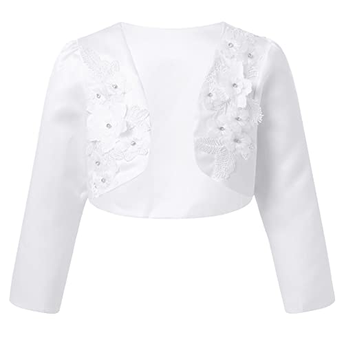 Kids Flower Girls Long Sleeve Floral Embroidery Bolero Shrug Princess Dress Cover Up Short Cardigan