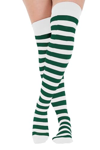 Crazy Chick® Stripe Over The Knee Socks Thigh High Girls Stretchy OTK Socks Fancy Dress (Green & White)