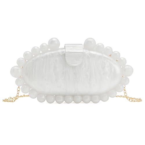 Image of Clutch Bag for Women Oval Beads Purse Wedding Prom Party Marble Texture Acrylic Evening Bag Shoulder Crossbody Bag