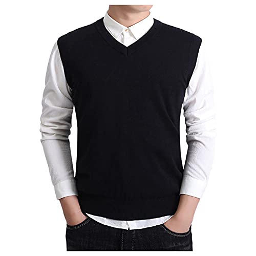 Suéter masculino sem manga de algodão macio gola V pulôver colete clássico golfe boliche regata, Pre