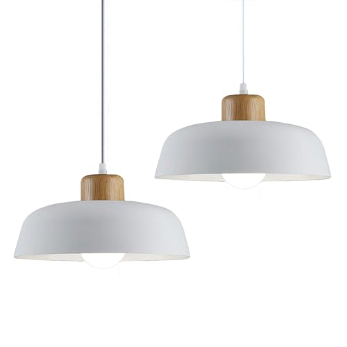 Home-Neat Lustre moderne, E27 Ø30cm lustre en bois pour cuisine, salle à manger, Salon (2 Pièces, Blanc)