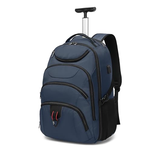 Boavan Rolling Backpack,17 inch Water Resistant Wheeled Backpack,Carry on Luggage Business Bag, Overnight College Computer bag Trolley Suitcase for Men Women Adults to Travel,Black