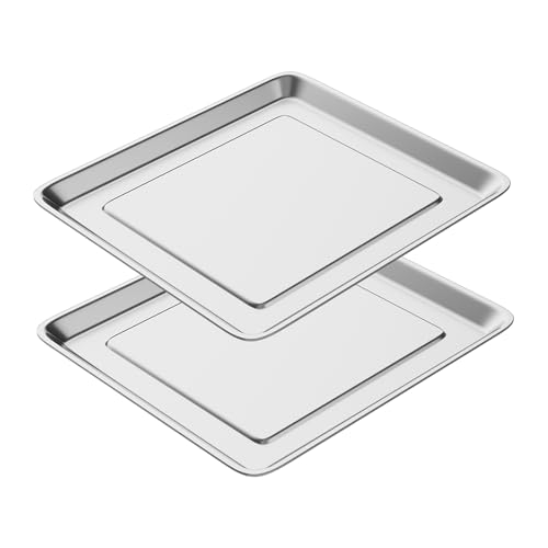 Stainless Steel Baking Tray Pan Compatible with Cuisinart Airfryer TOA-060 and TOA-065, Dishwasher Safe Mesh Air Fryer Basket Wire Rack Accessories Parts 2 SET