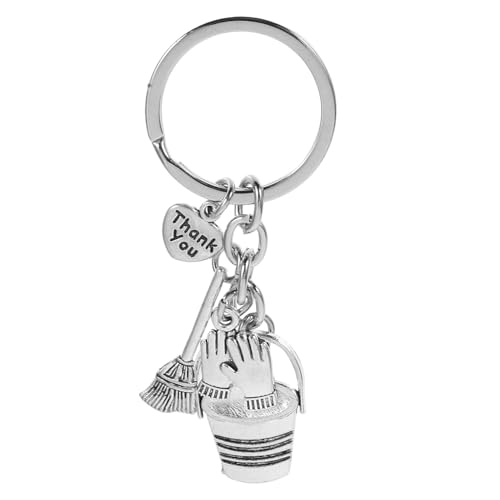 GALPADA Porte-Clés d'Appréciation Ménage avec Seau Balai Moufles de Travail et Brosse Présent de Remerciement pour Personnel de Ménage Employés Collègues Hommes et Femmes