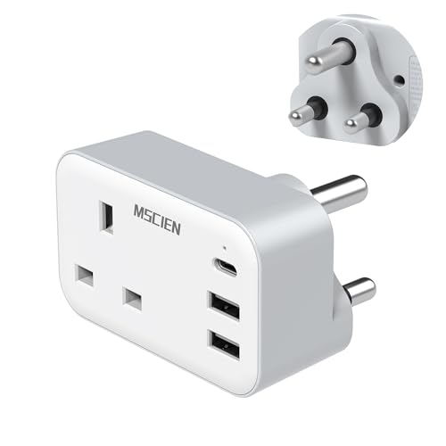 UK to South Africa Plug Adapter Mscien South African Plug Adaptor with 3 USB Type M Power Adapter Grounded Charger for SA Namibia Swaziland Lesotho Mozambique