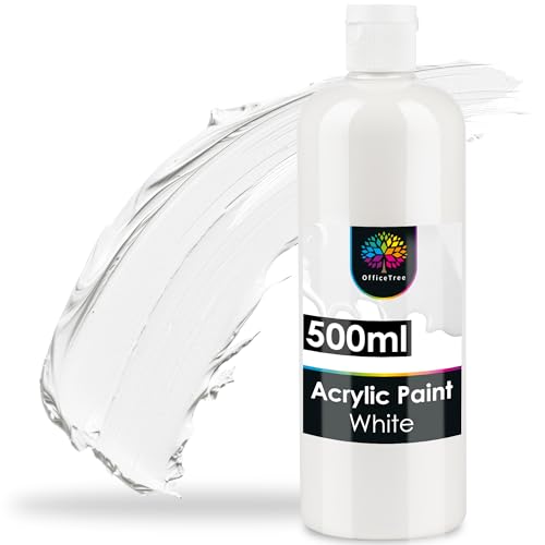 OfficeTree 500ml White Acrylic Paint - Acrylic Paint White - Water-Based - Acrylic White Paint for Acrylic Painting, Hobby Artists - Ideal for Mixing - White Paint Acrylic