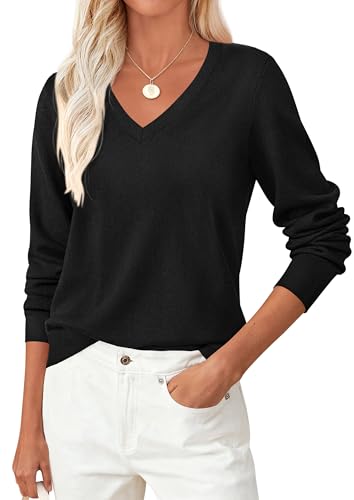 PRETTYGARDEN V Neck Sweaters for Women Cozy Fall Fashion Black M