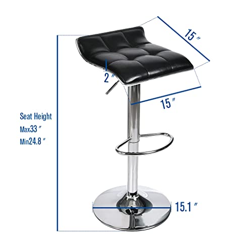 Set Of 2 Barstool, Adjustable Swivel Gas Lift Bar Stools, Pu Leather With Chrome Base, Black #TOP3