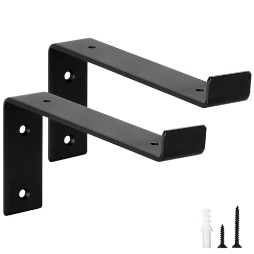 scicent 2 Pack Scaffold Board Shelf Brackets with Lips 50KG Capacity 5mm Thick Wall Brackets for Shelves (Black 8 Inch)