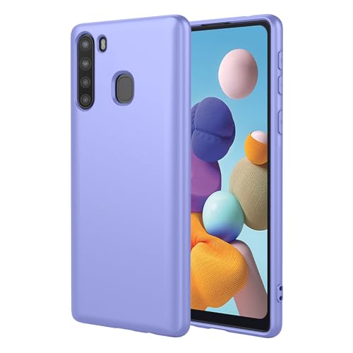 Image of OEURVQO Case for Samsung A21,Liquid Silicone Case,Anti-Scratch Soft Microfiber Lining,Full Body Protective Phone Cover for Samsung Galaxy A21,Purple