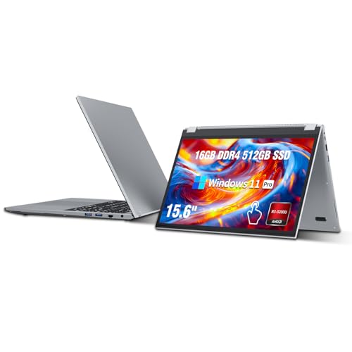 Monclave Ordenador Portátil de 15,6 Pulgadas, Portátil CPU AMD Ryzen 3 3200U, 16 GB de RAM, SSD de 512 GB, Laptop 2 en 1 Pantalla de 1920 x 1080 Windows 11 Pro, con RJ45, Tipo C, USB 3.0