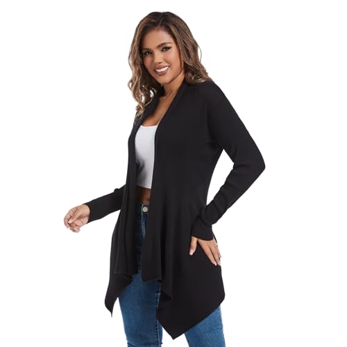 Women's Draped Open Front Cardigan, Long Sleeve Soft Ribbed Knit All-Season Outerwear with Irregular Hem2