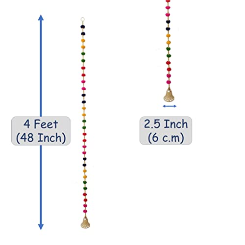 Image of DSCYENTES Pom Pom Door Side Hangings for Decoration, Ganesh Chaturti Decoration, Wall Hanging for Main Entrance,Temple Pooja Room, Stylish & Handmade Diwali Hanging (4 Feet, 2 Pc's)