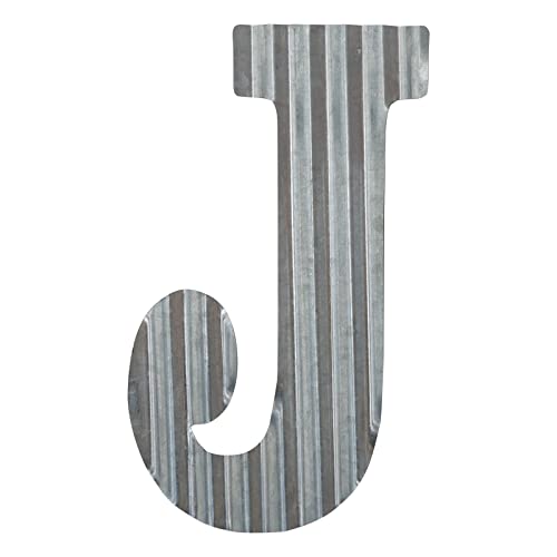 COLLECTIVE HOME - 12" Metal Letter Wall Decor, Galvanized Steel Numbers, Rustic Hanging Decor Symbols, Corrugated Metal Decoration, House Number (J)