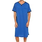 Uillui Mens Fashion Men Nightgown with Pockets Comfy Long Nightshirts Sleepwear Short Sleeve Henley Sleep Shirt Big and Tall Caftan Thobe Blue