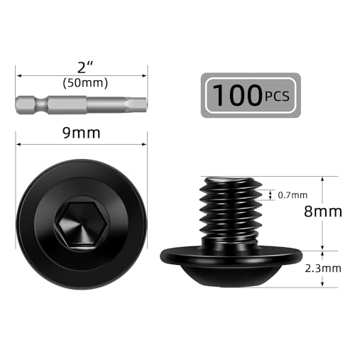 Image of M4-0.7 x 8mm 100 PCS Flanged Button Head Socket Cap Bolts Screws, Stainless Steel 304, Allen Socket Drive, Screwdriver Bit Included, Black Finish, Fully Machine Thread