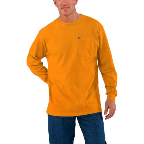 Wrangler Big and Tall Heavyweight Long Sleeve Pocket T-Shirt for Men Orange