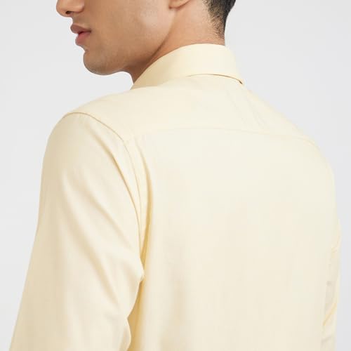 Image of Raymond Men Slim Fit Solid Pattern Pure Cotton Semi Cutaway Collar Full Sleeve Formal Shirt