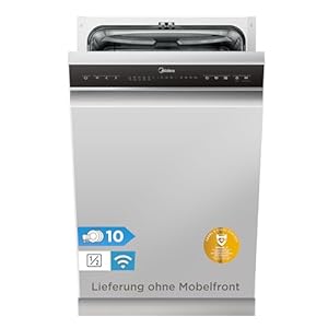 Midea MDWES1034CS-W Geschirrspüler Teilintegriert 45 cm, 10 Maßgedecke, Einbau Spülmaschine mit 8 Programme, 47dB, 3/6/9/12H Startverzögerung, HygieneCare+, Home Connect