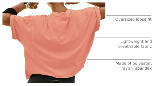 Image of HUGOOME Womens Oversized Workout Crop Top Casual Short Sleeve Boxy Roll Hem
