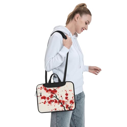 Maletín para portátil rojo con flores resistente al agua 14" miniatura 7