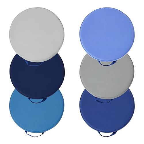 Image of Factory Direct Partners SoftScape 15 inch Round Classroom Floor Cushions with Handles Flexible Seating for Daycare, Preschool, Playroom 2 inch Thick Deluxe Foam (6-Piece) - Navy /Powder Blue
