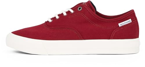 Tommy Hilfiger Herren Vulcanized Sneaker Low Oxford Twill mit Logo, Rot (Rouge), 42