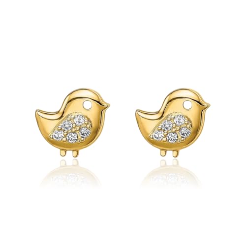 14K Solid Yellow Gold Bird Cubic Zirconia CZ Stud Earrings3