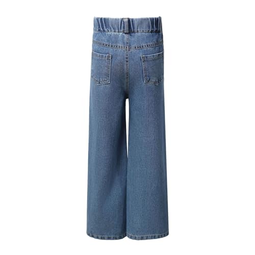 iiniim Kids Girls Vintage Washed Jeans Elastic Waistband Wide Leg Denim Pants with Muti-Pocket Holiday Wear2