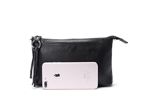 Women's Crossbody Bag Leather Wristlet, Clutch Purse with Tassel, Dark Purple, Large4